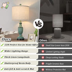 TOBUSA Farmhouse Living Room Table Lamps Set of 2, Green Rustic Vintage Table Lamps for Bedroom Nightstand, Antique Bedside Desk Lamps with Linen Shade, 22’’ Traditional Resin Lamp Sets for End Table