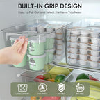 BALEINE Clear Plastic Storage Bins, Pantry Organization, BPA Free Stackable Refrigerator Organizers and Storage with Handles for Kitchen Fridge Cabinet Bathroom (4PK, 13x7.4x6.2)