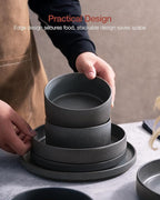 Famiware Star Plates and Bowls Sets, Modern Stoneware Dinnerware Sets for 6, 18-Piece Kitchen Dish Set - Chip and Scratch Resistant, Microwave and Dishwasher Safe Tableware, Matte Dark Charcoal