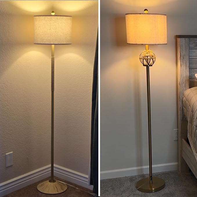 Oneach 63" Modern Floor Lamp for Living Room, Gold Boho Standing Lamp with Unique Rope Design, Rotary Switch, Farmhouse Tall Lamps for Bedroom Office Dining Room (Without Bulb)