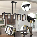 Farmhouse Kitchen Island Lighting Black Dining Room Lights Ceiling Hanging Rustic 5 Lights Wood Chandelier Light fixtures 41.3" Height Adjustable