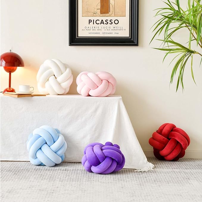Uvvyui Knot Pillow Ball, Soft White Home Decor Knotted Pillows, Cute 11" Knot Pillow Round Velvet Plush Throw Pillow, Aesthetic Decorative Pillows for Bed, Floor, Couch, Bedroom