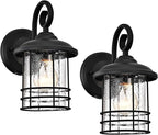 MICSIU Textured Black Outdoor Wall Light 2 Pack, 10 Inch Exterior Wall Lantern Lights with E26 Based Socket， Clear Seedy Glass Exterior Wall Lights for House, Entryway, Home, Patio, Garage, Doorway