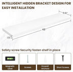 48 Inch Floating Shelves, 12 Inch Deep Floating Shelves for Wall, Floating Shelf with Invisible Brackets, Deep Wall Shelves for Bathroom, Bedroom, Living Room, 1 Pack, White