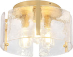 15'' Modern Gold Semi Flush Mount Ceiling Light, 3-Light Glass Drum Light Fixtures, Ceiling Lights for Hallway Entryway Foyer Bedroom Kitchen Dining Room Laundry Room Lighting Fixture, UL-Listed