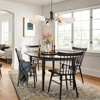 SEOL-Light 6-Light Fold White Linen Blossom Shades Chandelier with Black Metal Stems,E12,240W,35" Dia Large;