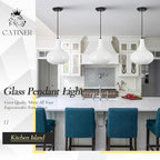 11" Milk White Glass Pendant Light, Blown Glass Hanging Ceiling Light Fixture with Black Finish, Large Vintage Modern Pendant Lamp for Kitchen Island, Sink, Hallway, Living Room