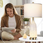 26" Modern Clear Glass Table Lamps Set of 2,Nightstand Lamp with USB A+C Ports & AC Outlet,Bedside Lamps with 3-Way Dimmable Touch Control Night Light for Bedroom Living Room(Bulbs Included)