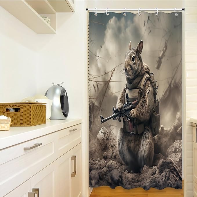 Funny Squirrel Shower Curtain Neutral Anime Theme Bathroom Bathtubs Fabric Aesthetic Shower Curtain Set with 12 Hooks 36 x 72 inches Waterproof Machine Washable Grey and Black