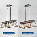 HuixuTe 5-Light Dining Room Chandelier Over Table, Farmhouse Kitchen Island Lighting, Adjustable Height Chandeliers for Kitchen, Dining Room Table Walnut