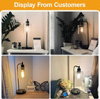 Set of 2 Industrial Table Lamps with USB Port, Fully Stepless Dimmable Bedside Lamps for Bedrooms, Nightstand Desk Lamp with Clear Glass Shade for Reading Living Room Office 2 LED Bulb Included
