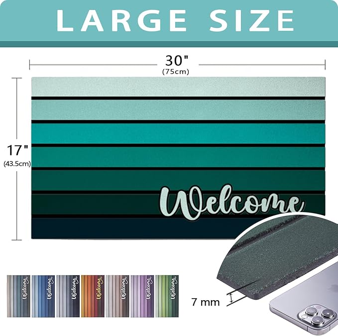 Bulijojo Sage Green Entrance Door Mat Large 17 x 30 Inch Entry Way Doormat Front Door Rug Outdoor Heavy Duty Welcome Mat, Non Slip Rubber Back Low Profile