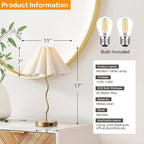 Pleated Table Lamp, Set of 2 Table Lamps for Bedroom, Bedside Lamps for Nightstand with Linen Lampshade, Modern Lamp for Bedroom Home Office Decor, Gold