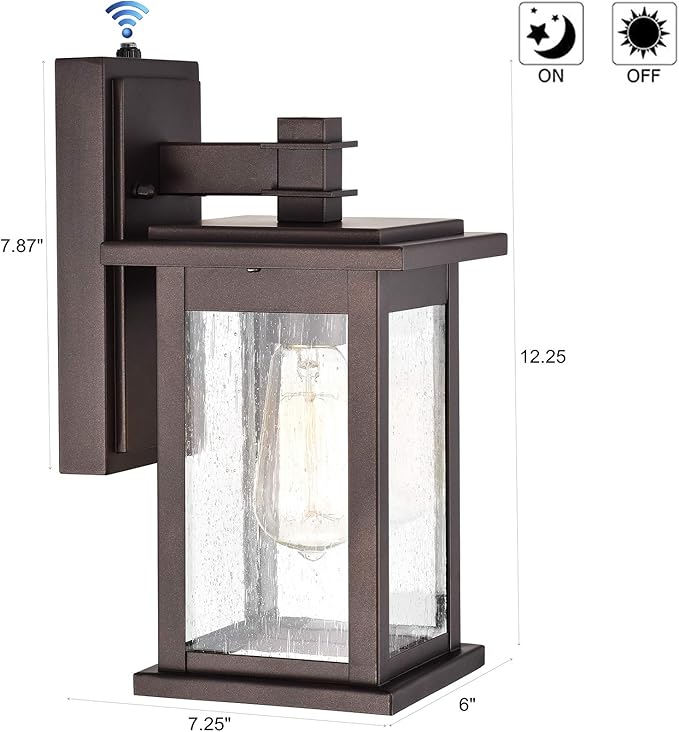 MICSIU Dusk to Dawn Outdoor Wall Light Fixture, Oil Rubbed Bronze Exterior Wall Sconce with Clear Seedy Glass, 12.25 Inch Outside Lights for House, Garden, Garage, Patio, Doorway, Pathway, Balcony.