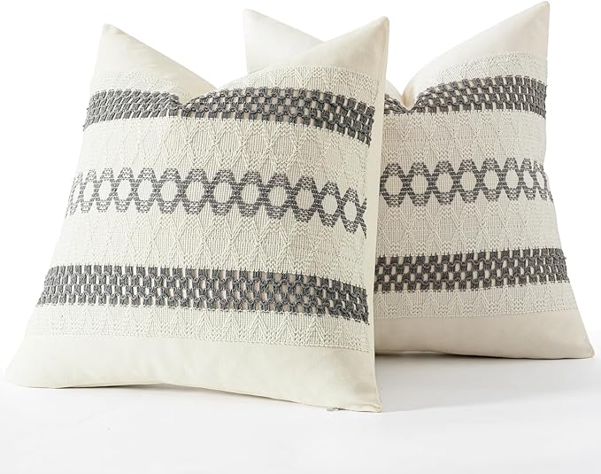 MIULEE Set of 2 Gray Boho Decorative Pillow Covers 20x20 Inch Farmhouse Rustic Couch Throw Pillows Modern Spring Cotton Cushion Covers Retro Cute Macrame Woven Home Decor for Bed Sofa Chair