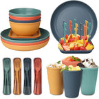 48 Pcs Dinnerware Sets, Unbreakable Plates and Bowls Sets, Reusable Dinnerware Sets for 4 People, Travel Camping Picnic Home Party Cutlery Set, Dishwasher Microwave Safe Dishes