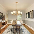6-Light Gold Chandeliers for Dining Room with Frosted Glass Modern 47.2'' Ceiling Hanging Light Fixtures Classic Farmhouse Pendant Lighting for Kitchen Island, Dining Table, Adjustable Height