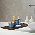 4 Pcs Mosaic Glass Bathroom Accessories Set, Modern Luxury Bath Ensemble, Includes Soap Dispenser, Cotton Swab Jar, Toothbrush Holder, Soap Dish (Shiny Blue)