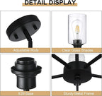 5-Light Modern Black Chandelier with Clear Glass Shades, E26 Base Farmhouse Pendant Light Fixture, Adjustable Swivel Heads Ceiling Lighting, Industrial Chandelier for Dining Room Kitchen Hallway