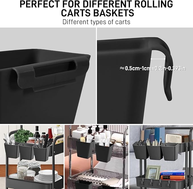 5 Pack Hanging Cup Holders, Multipurpose Rolling Cart Accessories Utility Cart Accessories For Art Craft Supplies, Space Saving Hanging Storage Basket Pencil Holder Makeup Organizers (Black)