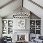 Wagon Wheel Chandelier, Large Black Farmhouse Chandelier for Dining Room Light Fixture, 20-Light 48 Inch Extra Hanging Lighting for High Ceilings Living Room Kitchen Island Foyer Villa