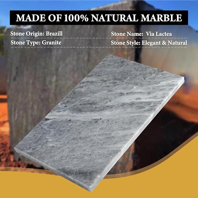 Koville Brazilian Natural Marble Cutting Board for Kitchen, 12x8inch Hand Crafted Marble Slab for Cheese, Charcuterie, Pastry Board - Wedding Gift, House Warming Gift