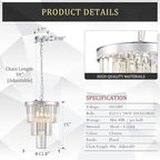 3 Pack Chrome Crystal Pendant Light, Modern 3 Tiers K9 Crystal Chandelier Mini Ceiling Pendant Light Fixture for Kitchen Island Dining Room Hallway Bedroom Closet