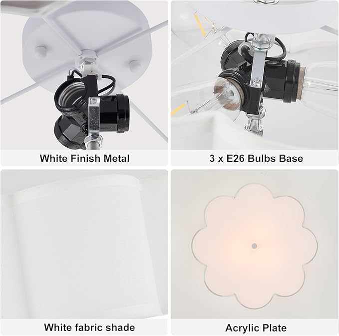 Modern Drum Semi Flush Mount Ceiling Light 3-Lights Modern 17.71" White Drum Ceiling Lighting Fixture Vintage Modern Linen Ceiling Lamp for Kitchen, Basement, Bedroom, Laundry Room