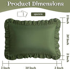KKJIAF Ruffle Pillow Cases Queen Size Set of 2, Ruffled Pillow Covers with Envelope Closure, Wrinkle Resistant Pillowcases 20" x 30", Ruffled Pillow Shams, Olive Green