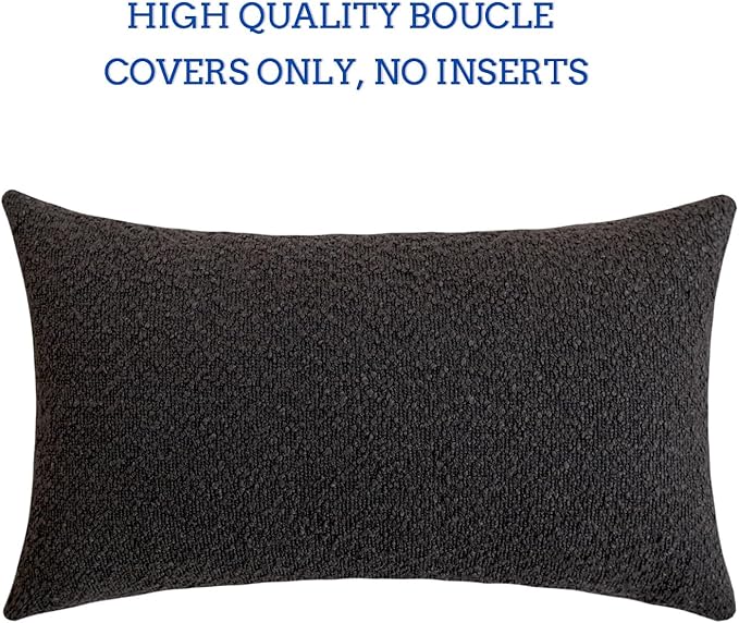 Jeneoo Graphite Grey Decorative Long Lumbar Thick Throw Pillow Covers Fine Textured Boucle Couch Cushion Case for Sofa Decor, Set of 1, 14 x 36 Inch