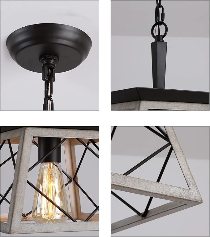 Q&S Farmhouse Pendant Light Fixture,Vintage Pendant Light Chandelier,Industrial Hanging Lighting,Wrought Iron,Oak and ORB,1 Light E26 UL Listed