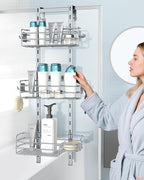 Nieifi Over The Door Shower Caddy Pantry Organizer Rack, Adjustable Hanging Shower Organizer Shelf Basket Storage Rack, Bathroom Shelves Drill Free Extra Large, Silver