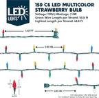 Joiedomi C6 LED Christmas String Lights,150 Count Strawberry Christmas Trees Lights, 50.6FT Connectable Multicolor for Indoor Outdoor Holiday Party Decor,Green Wire
