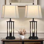 27" Tall Farmhouse Table Lamps with Bell Lampshade, Black Industrial Living Room Lamps Set of 2 with Night Light, Rustic Bedside Lamp with USB C+A Port & AC Outlet, Vintage Bedroom Lamp for Nightstand