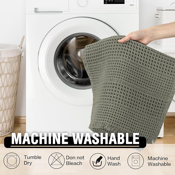H.VERSAILTEX Waffle Bath Mat Super Absorbent Bathroom Mats Non Slip Bath Rugs for Bathroom Floor Machine Washable Ultra Soft Bathroom Rugs for Beside Tub, (32 x 20 Plus 24 x 17 - Inches, Smokey Olive)
