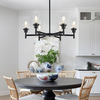 6 Light Farmhouse Chandelier Black Dining Room Light Fixture Over Table Industrial Hanging Pendant Lighting for Living Room Foyer Kitchen Island Adjustable Height E26 Socket with Glass Shade