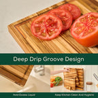 Non-Toxic Set 3 Acacia Cutting Board, Pre-Oiled Premium Wood Cutting Board with Juice Groove and Handles, Suitable for Chopping Meat, Vegetables, Included Gift Box, with Non Slip Feet