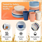 Wheat Straw Dinnerware Sets,64-Piece Plates and Bowls Sets for 8-Unbreakable,Reusable Plastic Dish Set-Dinner Plate/Dessert Plate/Cereal Bowl/Cup/Utensils-Microwavable Dishwasher Safe 64P-Light Gray