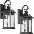 FEMILA 2 Packs Outdoor Waterproof Wall Lights Fixture, 15" Wall Lantern for Porch, Anti-Rust Matte Black Finish with Water Ripple Glass,4FD54B-2PK BK-WP