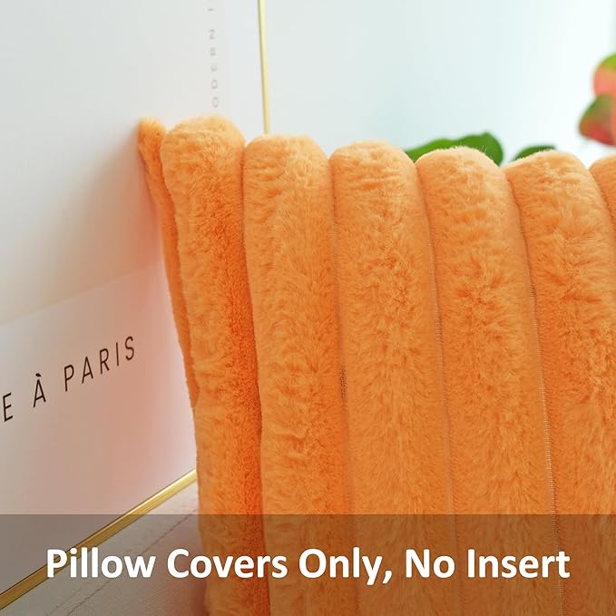 JOJUSIS Pack of 2 Faux Fur Plush Decorative Throw Pillow Covers Couch Cushion Case Soft Pillowcases Fall Pillowcases (Orange, 18 x 18-Inch)