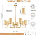 8-Light 39" Gold with Fabric Shades Chandelier Farmhouse Linear Island Lighting Fixture Large Adjustable Pendant Lighting Fixtures for Living Room Kitchen Island Dining Room