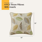 Outdoor Sunbrella Decorative Pillows Pack of 4, 18" x 18" Outdoor Pillow Set for Couch Bed Throw Patio Sofa, Momento Spring