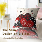 Love Hearts Throw Pillow Covers 20x20 Inch Set of 2, Romantic Holiday Vintage Design Print Soft Square Pillowcases for Living Room Bedroom Patio Car Farmhouse Home Decor