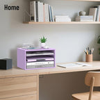 Wood Desk Organizer, 3 Tier Paper Tray Organizer for Desk with Adjustable Storage Shelves, Desktop Paper Sorter Mail Holder for Office Home Classroom, Purple