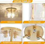 15'' Modern Gold Semi Flush Mount Ceiling Light, 3-Light Glass Drum Light Fixtures, Ceiling Lights for Hallway Entryway Foyer Bedroom Kitchen Dining Room Laundry Room Lighting Fixture, UL-Listed