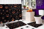 Hookless Halloween Shower Curtain Set with Rugs, Pumpkin Bathroom Halloween Decorations, U Shaped Rug, Toilet Lid Cover, Bath Mat, Waterproof Fabric Evil Pumpkin Design, 71" W x 74" L