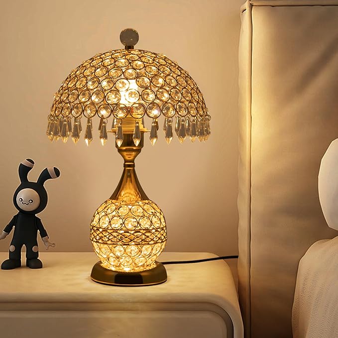 Eapmic Table Lamp,Bedside End Table Lamp ModernNightstand Desk Lamp Geometric Lamp with Shade for Living Bedroom Office(Modern,Style 5,Golden)