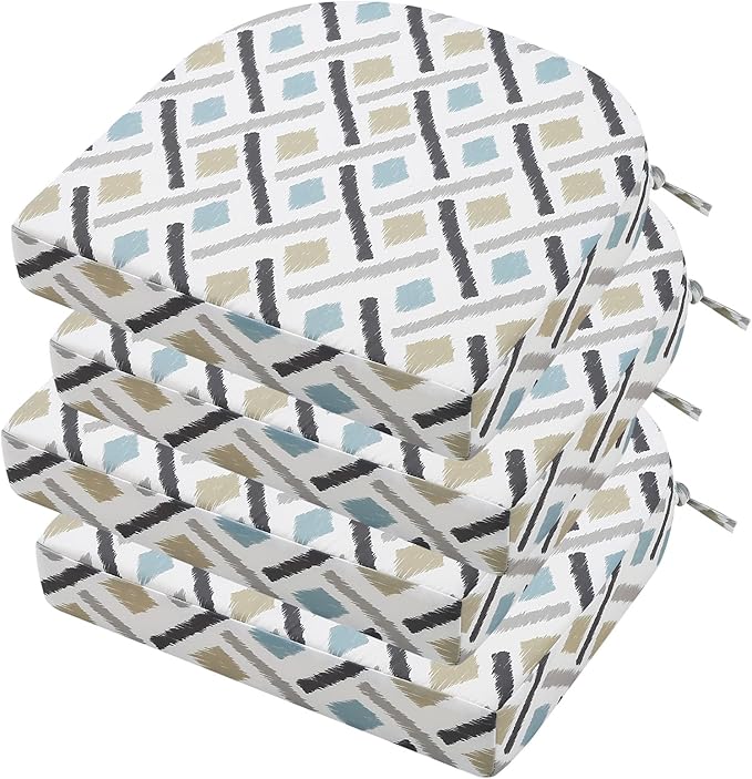 idee-home Outdoor Chair Cushions Set of 4, Thick 19" x 19" x 3" Outdoor Seat Cushions Patio Furniture Waterproof with Ties, Dining Pads