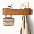Coat Rack Wall Mount with Hidden Hooks Entryway Hanging Shelf Modern Wood Coat Hanger for Bedroom Kitchen Hallway Bathroom (Walnut, 16.6 Inch Long)