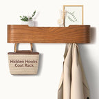 Coat Rack Wall Mount with Hidden Hooks Entryway Hanging Shelf Modern Wood Coat Hanger for Bedroom Kitchen Hallway Bathroom (Walnut, 16.6 Inch Long)